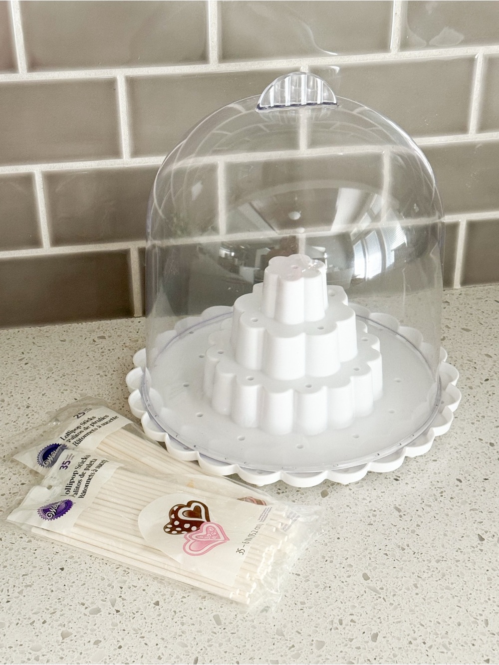 Tiered Cake Pop Display Stand & Carrier with Dome and Wilton Sticks